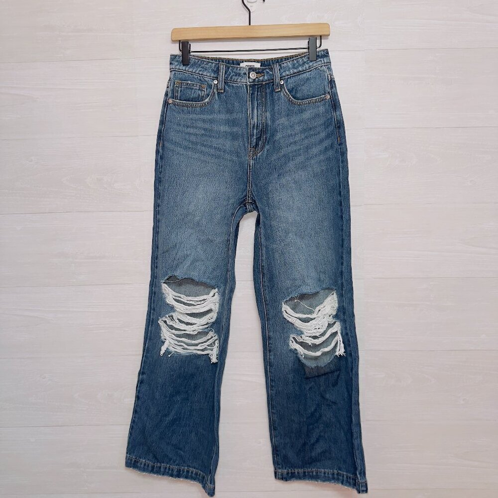 Ceros Women's Dark Wash Denim High Waisted Distressed Relaxed Fit Straight Jeans